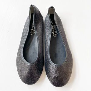 Rosegirl Black Glitter Round Toe Flats C7201